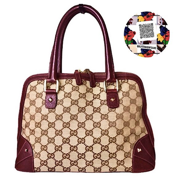 GUCCI GG Canvas Wine Leather Top Handle Dome Tote COA, GUCCI Dust Bag MINT COND - Picture 1 of 17